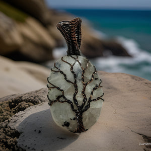 Tree of life, Copper wrapped, Moonstone, Pendant