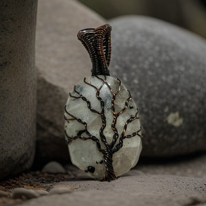 Tree of life, Copper wrapped, Moonstone, Pendant