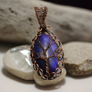 Tree of life, Copper wrapped, Botswana Purple agate, Pendant