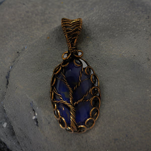 Tree of life, Copper wrapped, Botswana Purple agate, Pendant