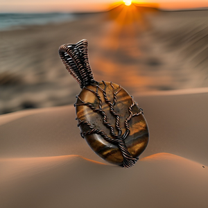 Copper wrapped, Tree of life, Tiger Eye Pendant