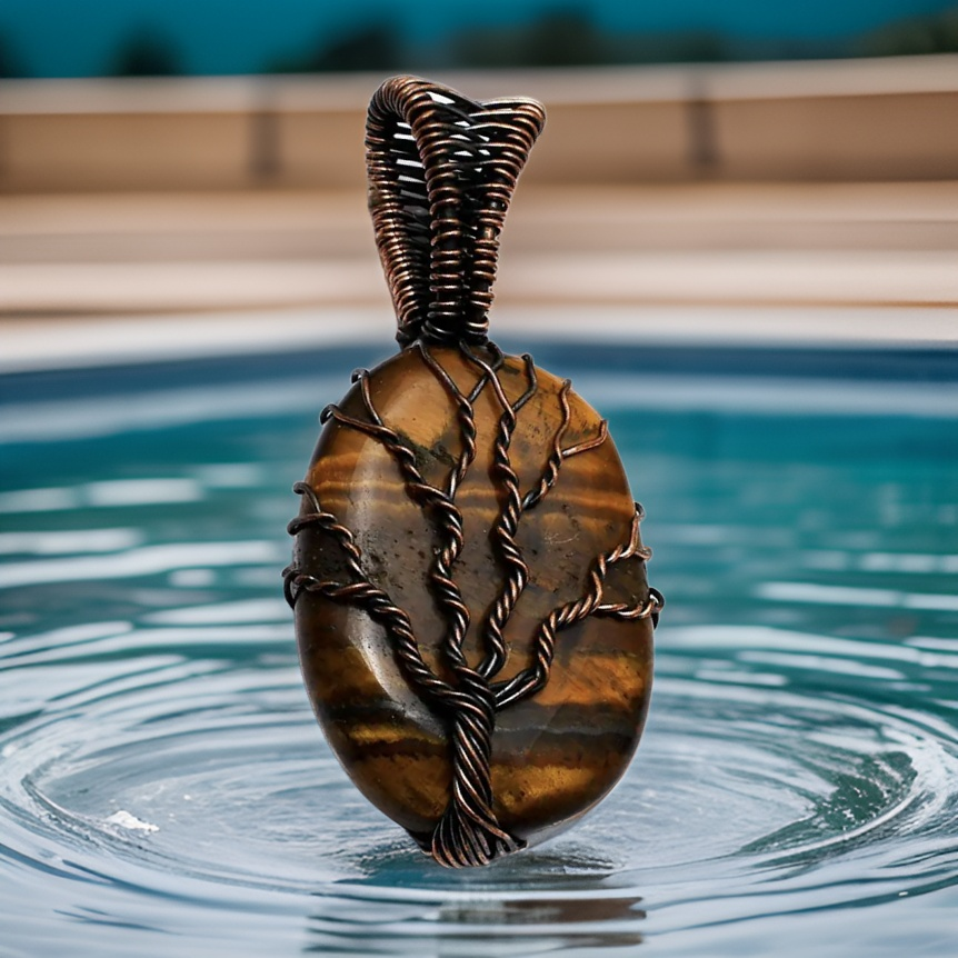 Copper wrapped, Tree of life, Tiger Eye Pendant