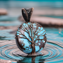 Load image into Gallery viewer, Copper Wrapped Tree of life, Turquoise, Pendant