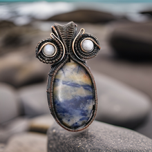 Load image into Gallery viewer, Copper wrapped, Sodalite &amp; moonstone, Pendant