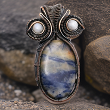 Load image into Gallery viewer, Copper wrapped, Sodalite &amp; moonstone, Pendant