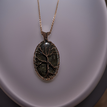 Load image into Gallery viewer, Copper wrapped, Tree of life, Gold sheen obsidian, Necklace