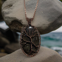 Load image into Gallery viewer, Copper wrapped, Tree of life, Gold sheen obsidian, Necklace