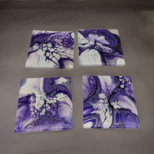 Load image into Gallery viewer, Purple Resin Coated Acrylic Flow  Coasters- Handmade by Lisa