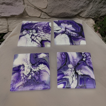 Load image into Gallery viewer, Purple Resin Coated Acrylic Flow  Coasters- Handmade by Lisa