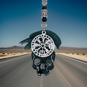 Rear view mirror - Skull, Raven & Viking Compass - Hanger