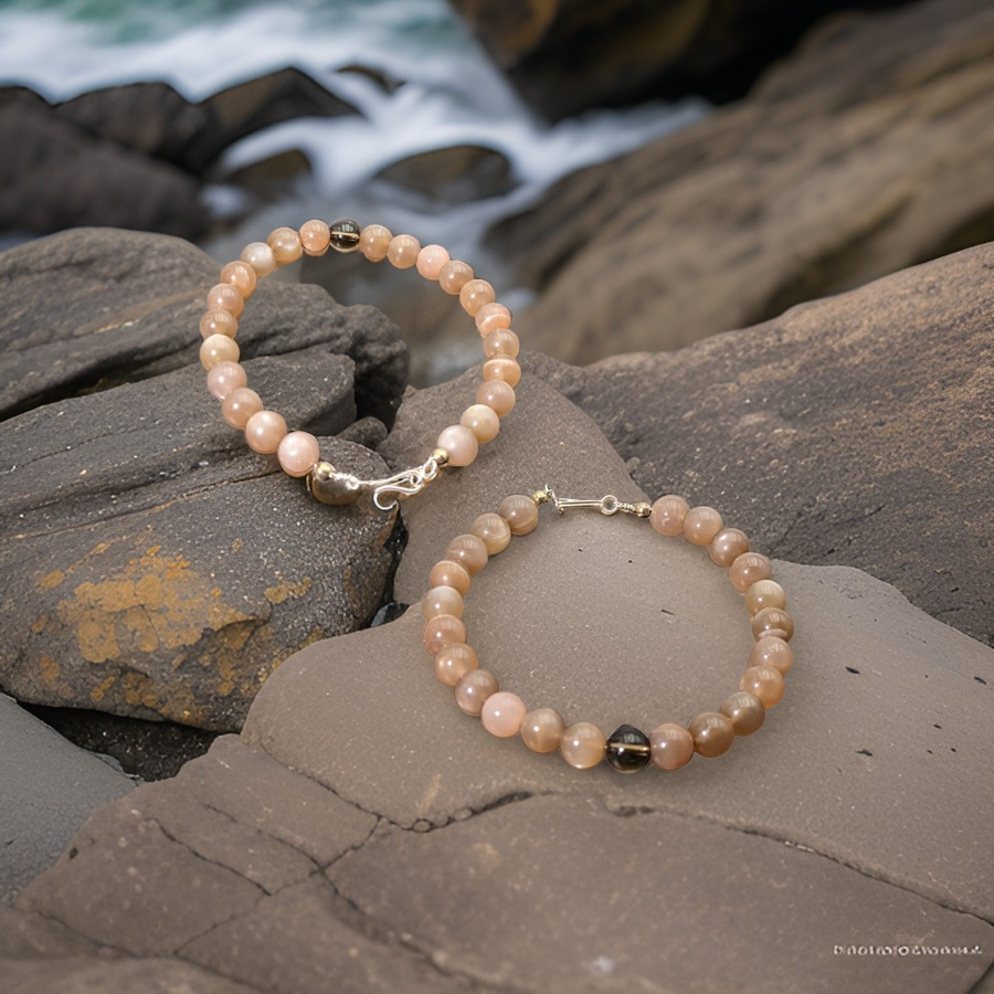 925 Sterling Silver, Sunstone & Smokey Quartz, Bracelet - Echo of a Stone