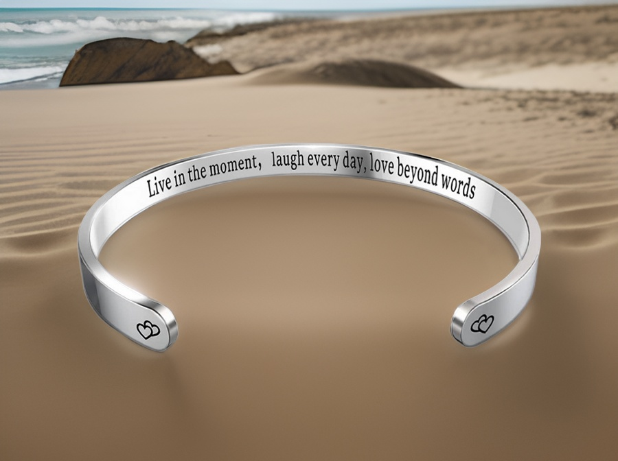 Hidden Inspirational message- Live in the moment, laugh everyday, love beyond words, Bracelet