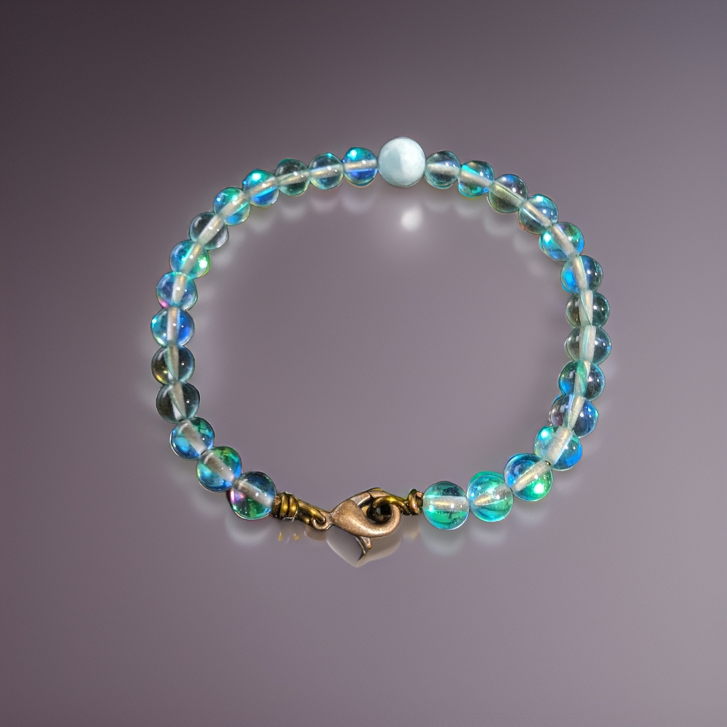 Copper, Bracelet - Aqua aura quartz & Larimar