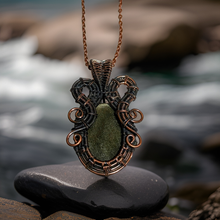 Load image into Gallery viewer, Copper wrapped, Gold sheen obsidian, Necklace