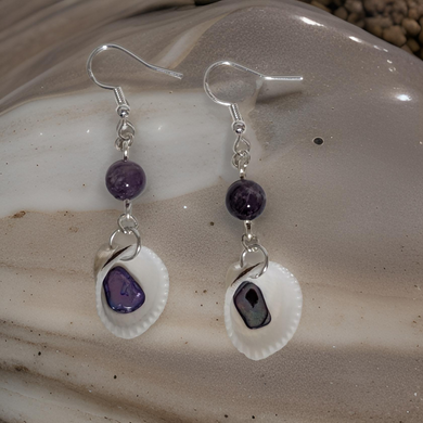 Amethyst, Abalone in shell - Earrings