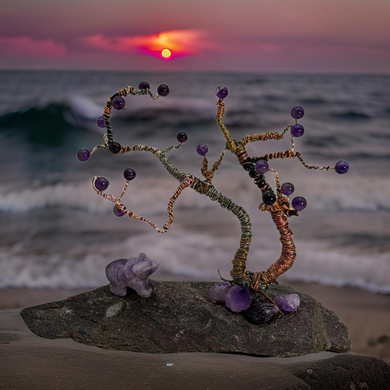 Amethyst Bear with bonsai style tree