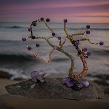 Load image into Gallery viewer, Amethyst Bear with bonsai style tree