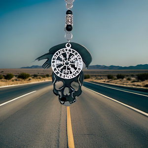 Rear view mirror - Skull, Raven & Viking Compass - Hanger