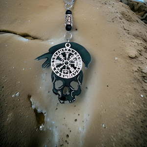 Rear view mirror - Skull, Raven & Viking Compass - Hanger