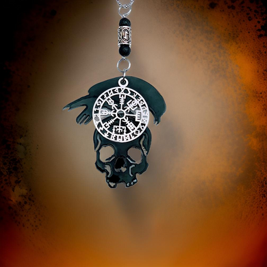 Rear view mirror - Skull, Raven & Viking Compass - Hanger