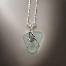 Load image into Gallery viewer, 925 Sterling Silver Plated, Sea Glass with shell, Necklace -Echo of a Stone