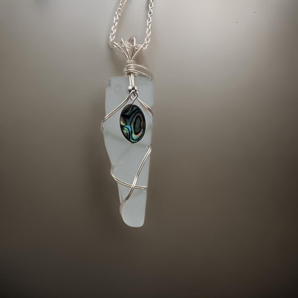 Sea Glass with abalone shell, Necklace