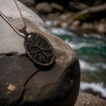 Load image into Gallery viewer, Copper wrapped, Tree of life, Gold sheen obsidian, Necklace