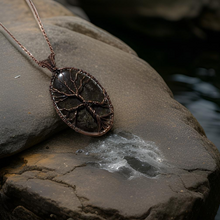 Load image into Gallery viewer, Copper wrapped, Tree of life, Gold sheen obsidian, Necklace