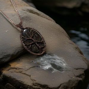 Copper wrapped, Tree of life, Gold sheen obsidian, Necklace