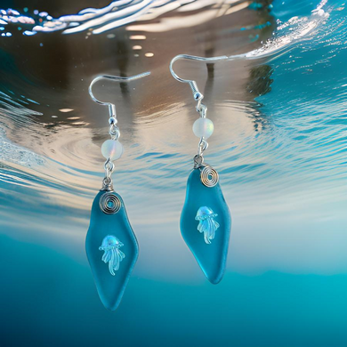 Jellyfish - Sea glass -  Earrings