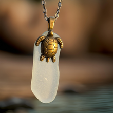 Load image into Gallery viewer, Sea Glass, Turtle charm, Necklace