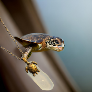 Sea Glass, Turtle charm, Necklace