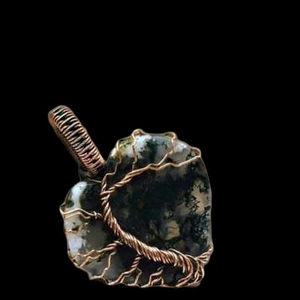 Copper Wrapped, Wind swept tree of life, Green Moss Agate, Pendant