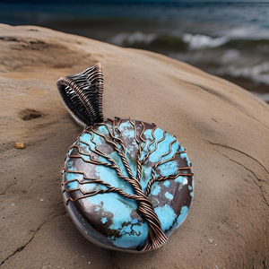 Copper Wrapped Tree of life, Turquoise, Pendant