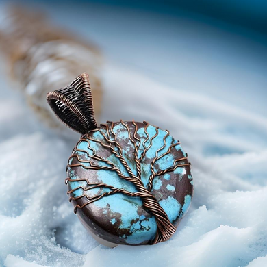 Copper Wrapped Tree of life, Turquoise, Pendant