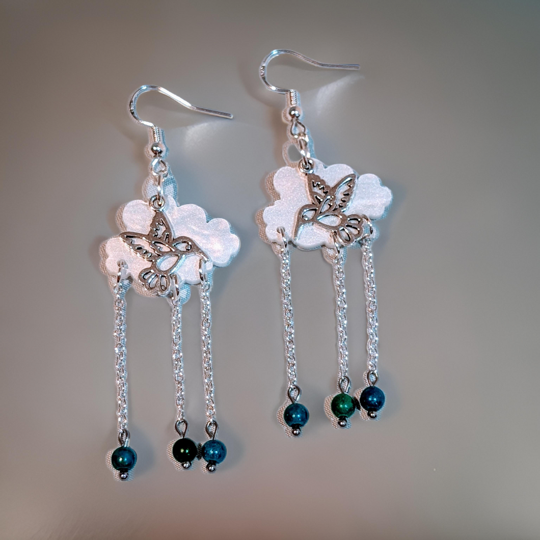 Humming bird in cloud  - Earrings