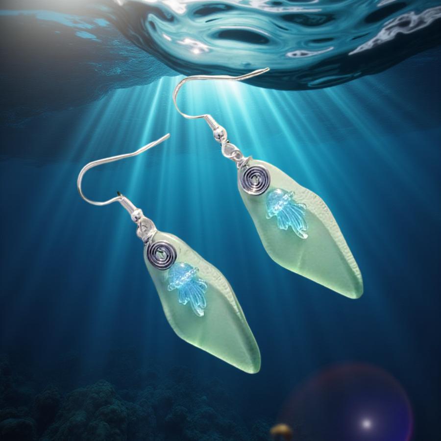 Sea glass - Jellyfish -  Earrings