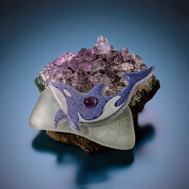 Ornament - Handmade Orca & Amethyst sea glass
