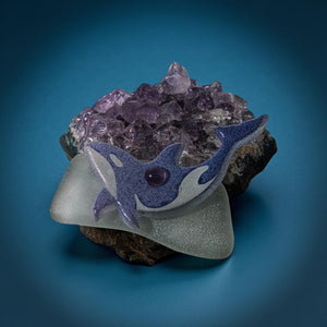 Ornament - Handmade Orca & Amethyst sea glass