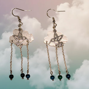 Humming bird in cloud  - Earrings