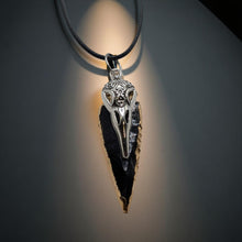 Load image into Gallery viewer, The Raven&#39;s Obsidian Shard- Arrowhead - Raven - Necklace
