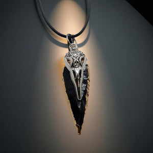 The Raven's Obsidian Shard- Arrowhead - Raven - Necklace