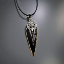 Load image into Gallery viewer, The Raven&#39;s Obsidian Shard- Arrowhead - Raven - Necklace