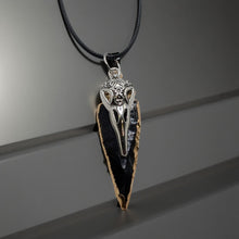 Load image into Gallery viewer, The Raven&#39;s Obsidian Shard- Arrowhead - Raven - Necklace