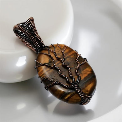 Copper wrapped, Tree of life, Tiger Eye Pendant