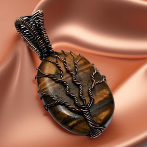Copper wrapped, Tree of life, Tiger Eye Pendant