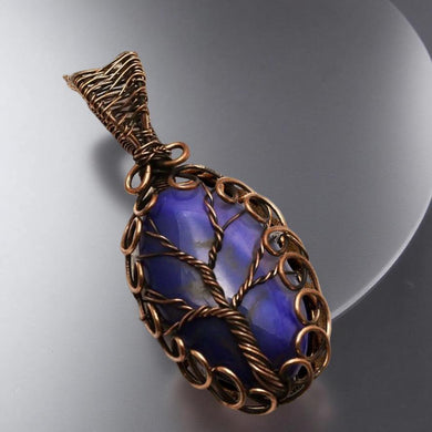 Tree of life, Copper wrapped, Botswana Purple agate, Pendant