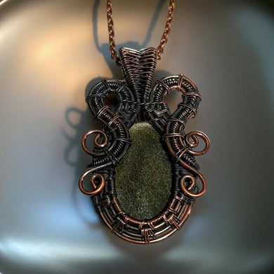 Copper wrapped, Gold sheen obsidian, Necklace