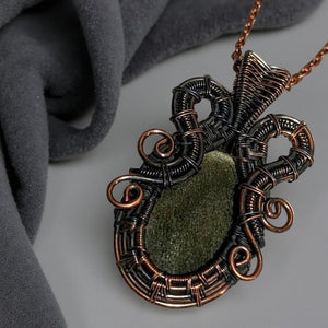 Copper wrapped, Gold sheen obsidian, Necklace