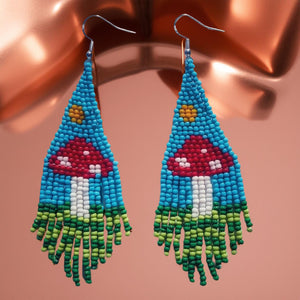 Sterling silver, Beaded Mushroom, Earrings